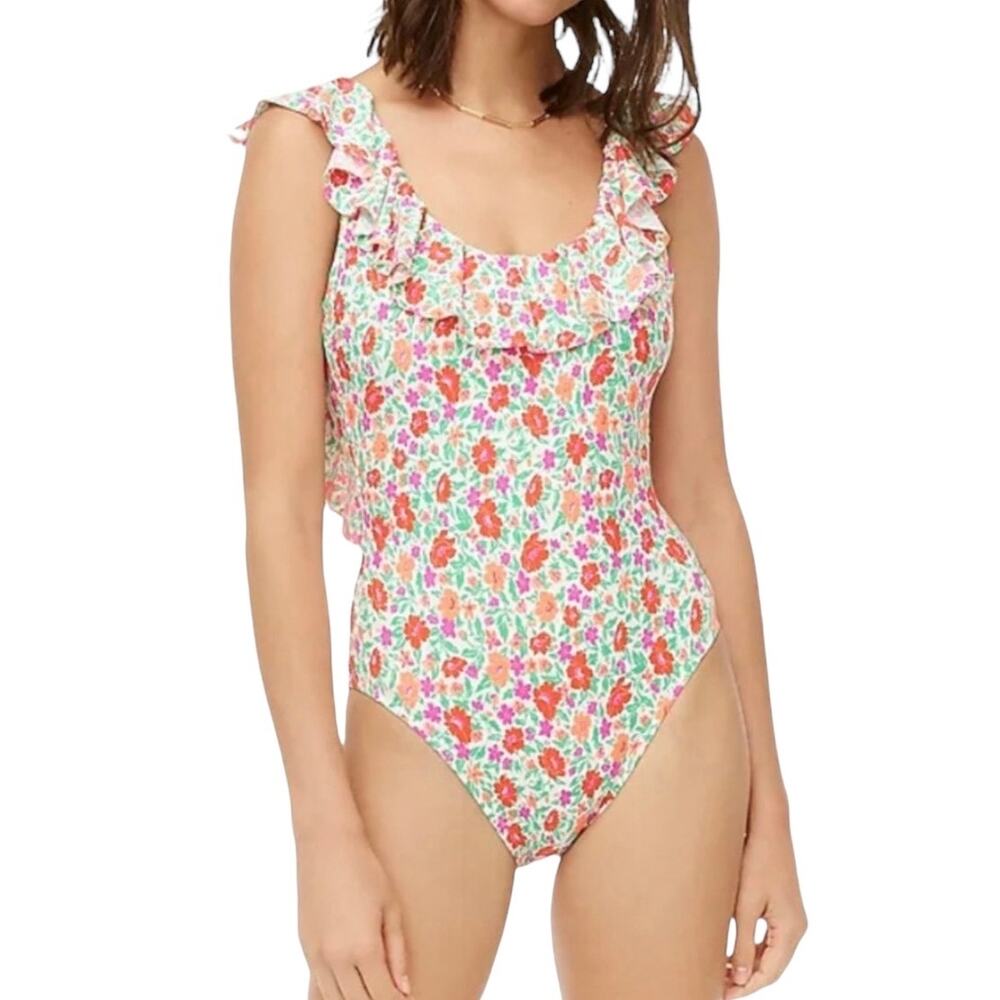 J. Crew One piece Ruffle Scoopback Swimsuit Storybook Floral Size 10